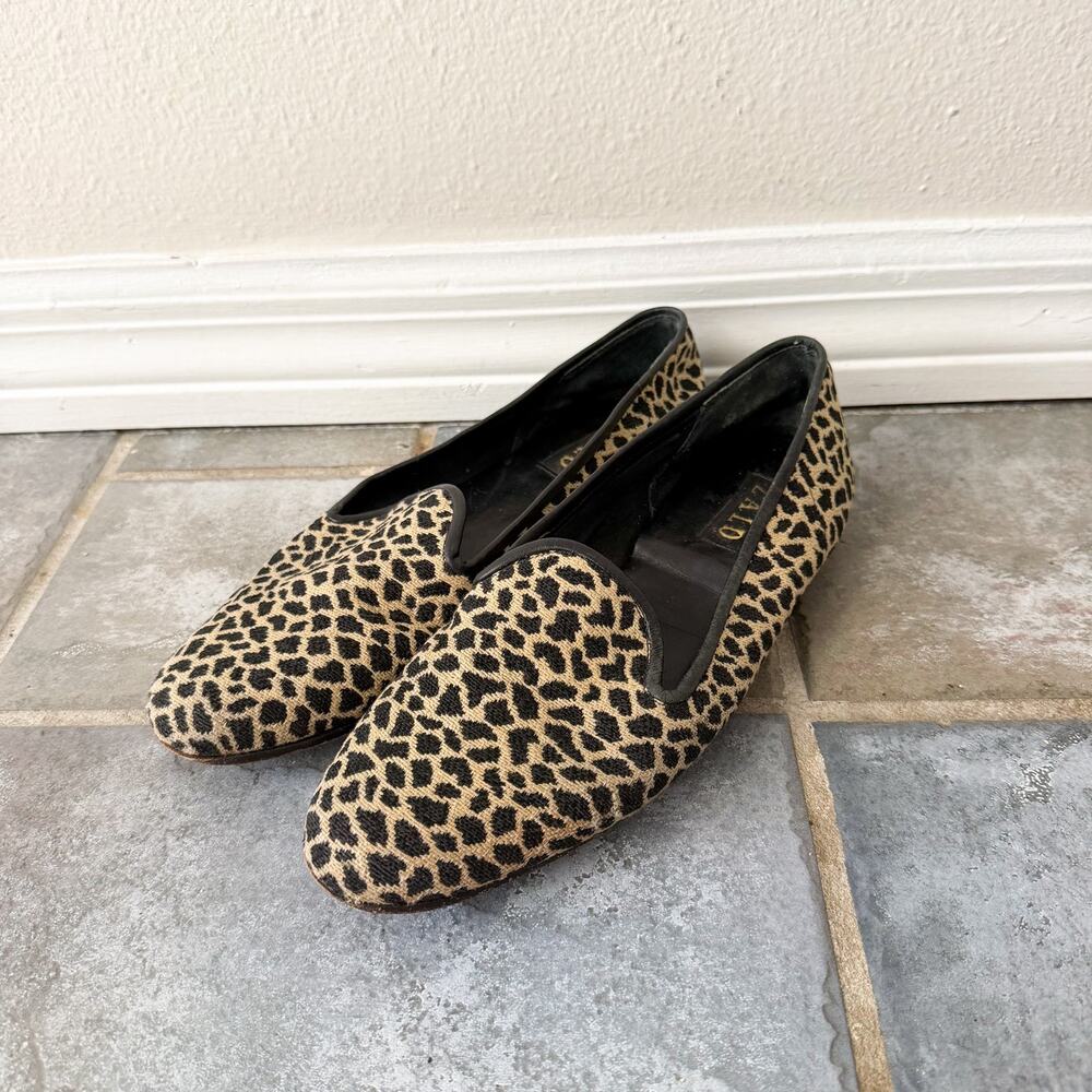 ZALO Leopard Print Fabric Loafers Slip On Flats Womens Size 10 Black Tan